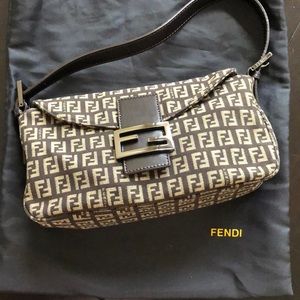 Fendi Brown Zucchino Shoulder Baguette Bag